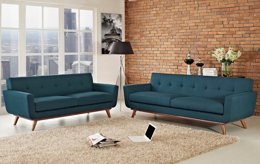Flint Loveseat and Sofa Set of 2 in Azure