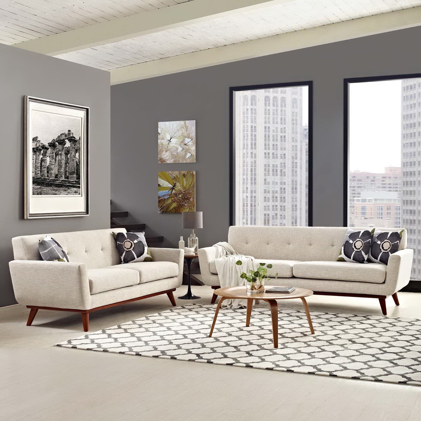 Flint Loveseat and Sofa Set of 2 in Beige