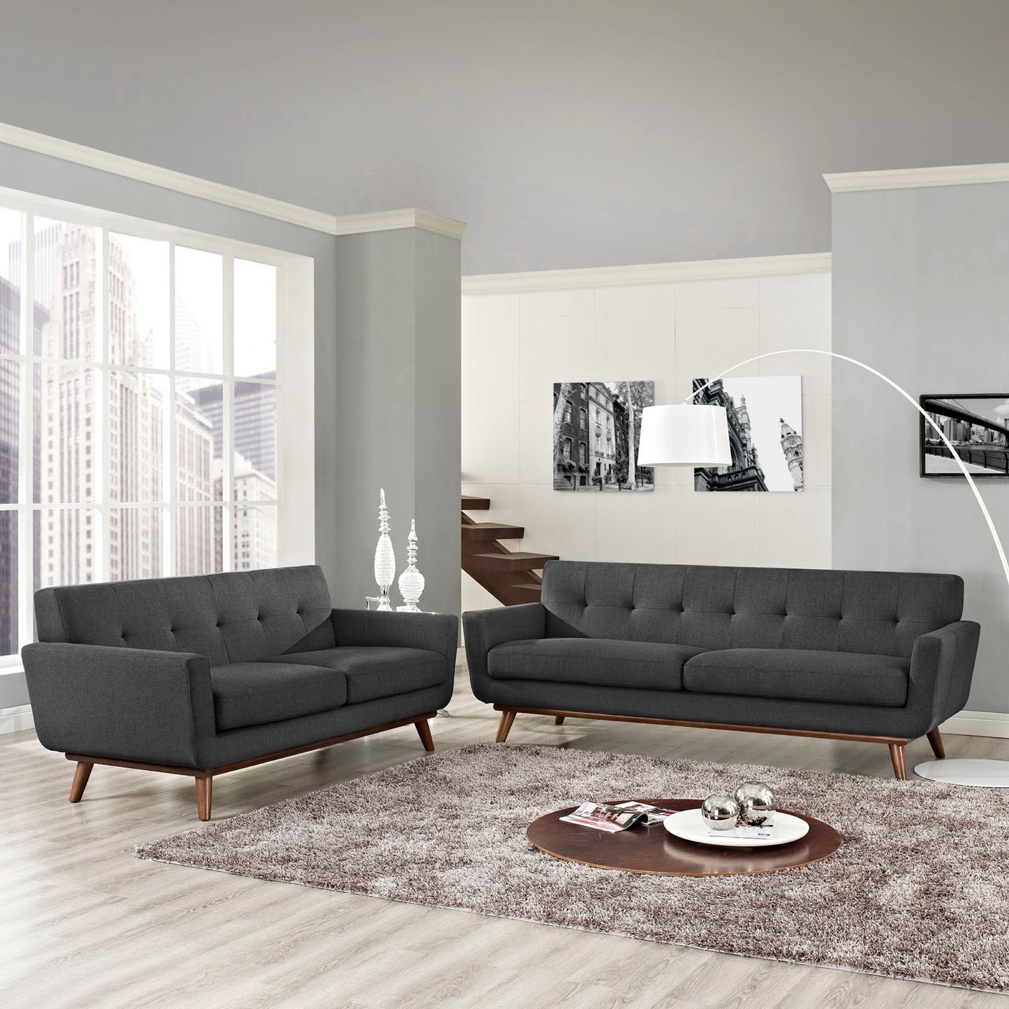 Flint Loveseat and Sofa Set of 2 in Gray