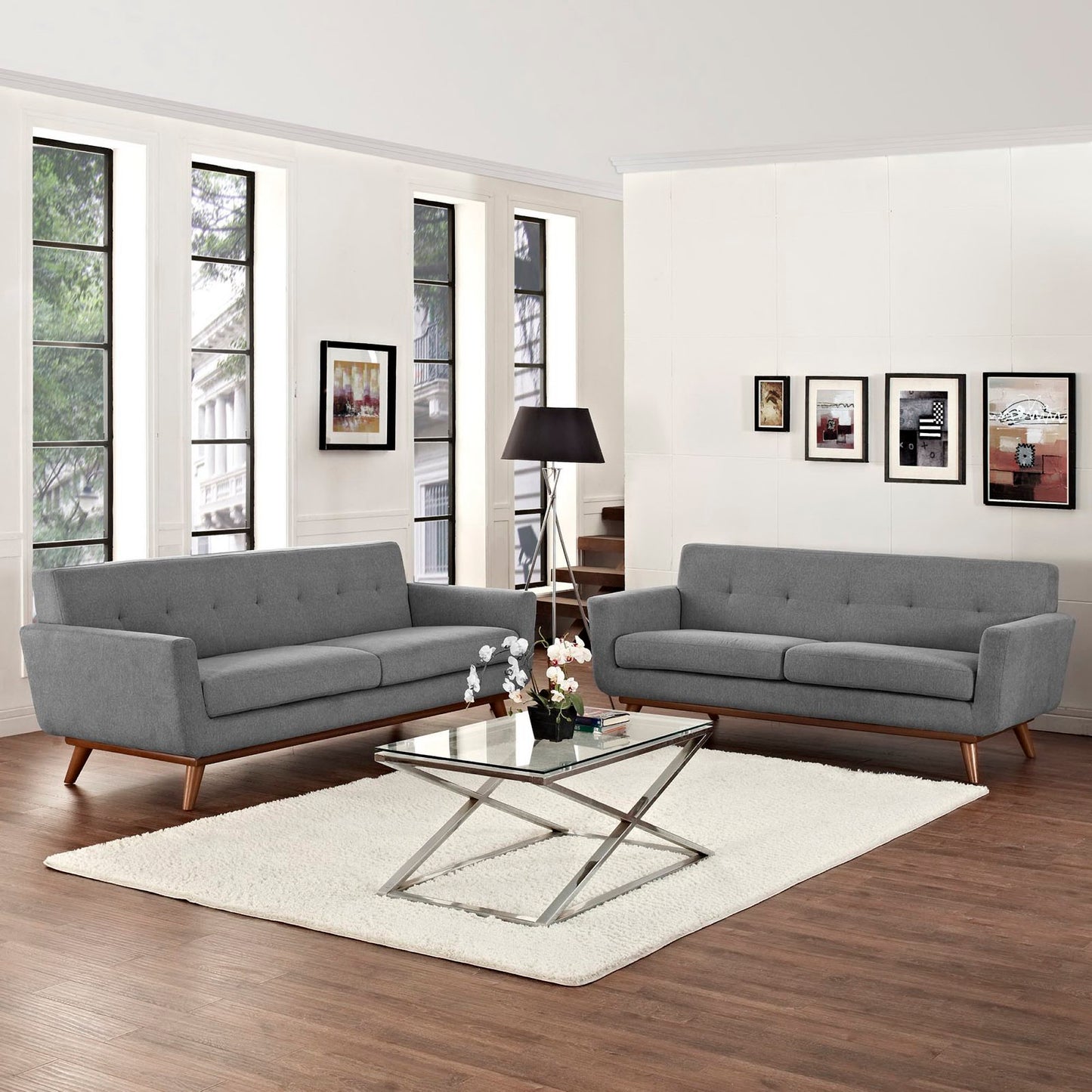 Flint Loveseat and Sofa Set of 2 in Expectation Gray