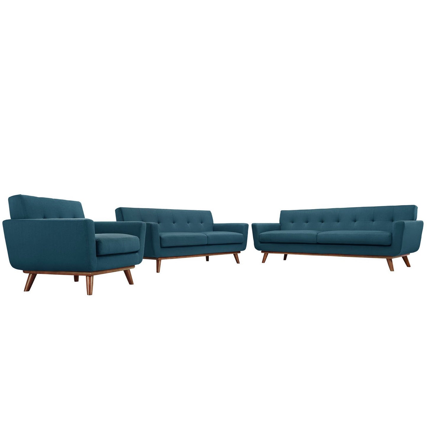 Flint Sofa Loveseat and Armchair Set of 3 in Azure
