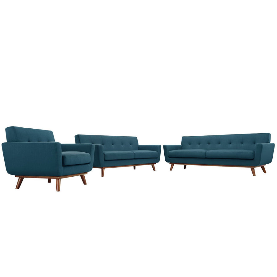 Flint Sofa Loveseat and Armchair Set of 3 in Azure
