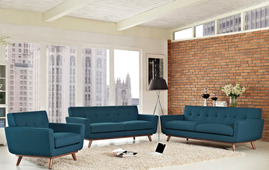 Flint Sofa Loveseat and Armchair Set of 3 in Azure
