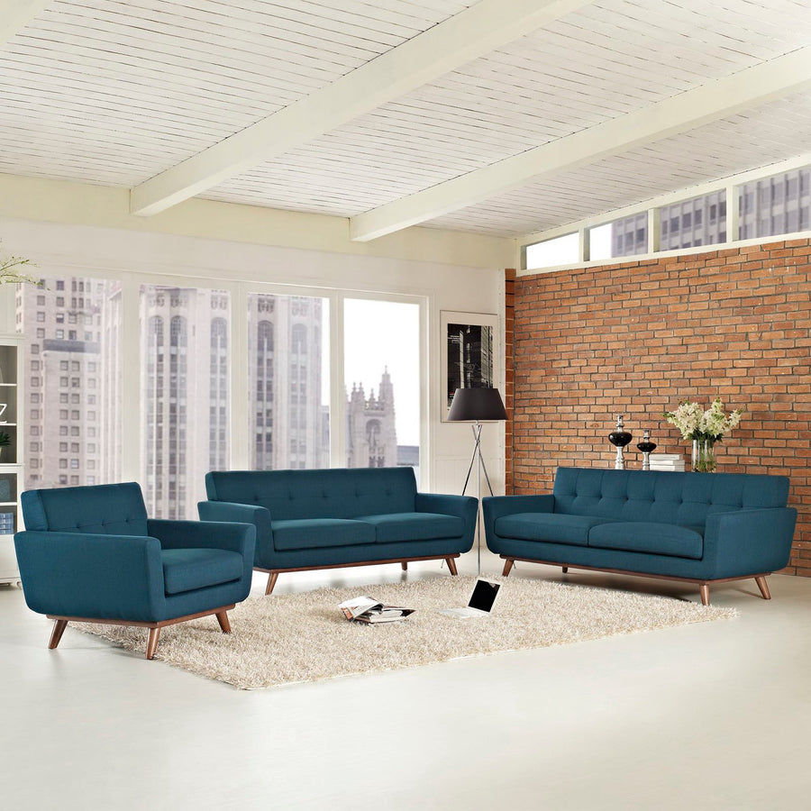 Flint Sofa Loveseat and Armchair Set of 3 in Azure
