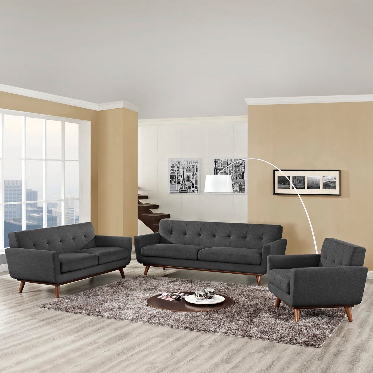 Flint Sofa Loveseat and Armchair Set of 3 in Gray