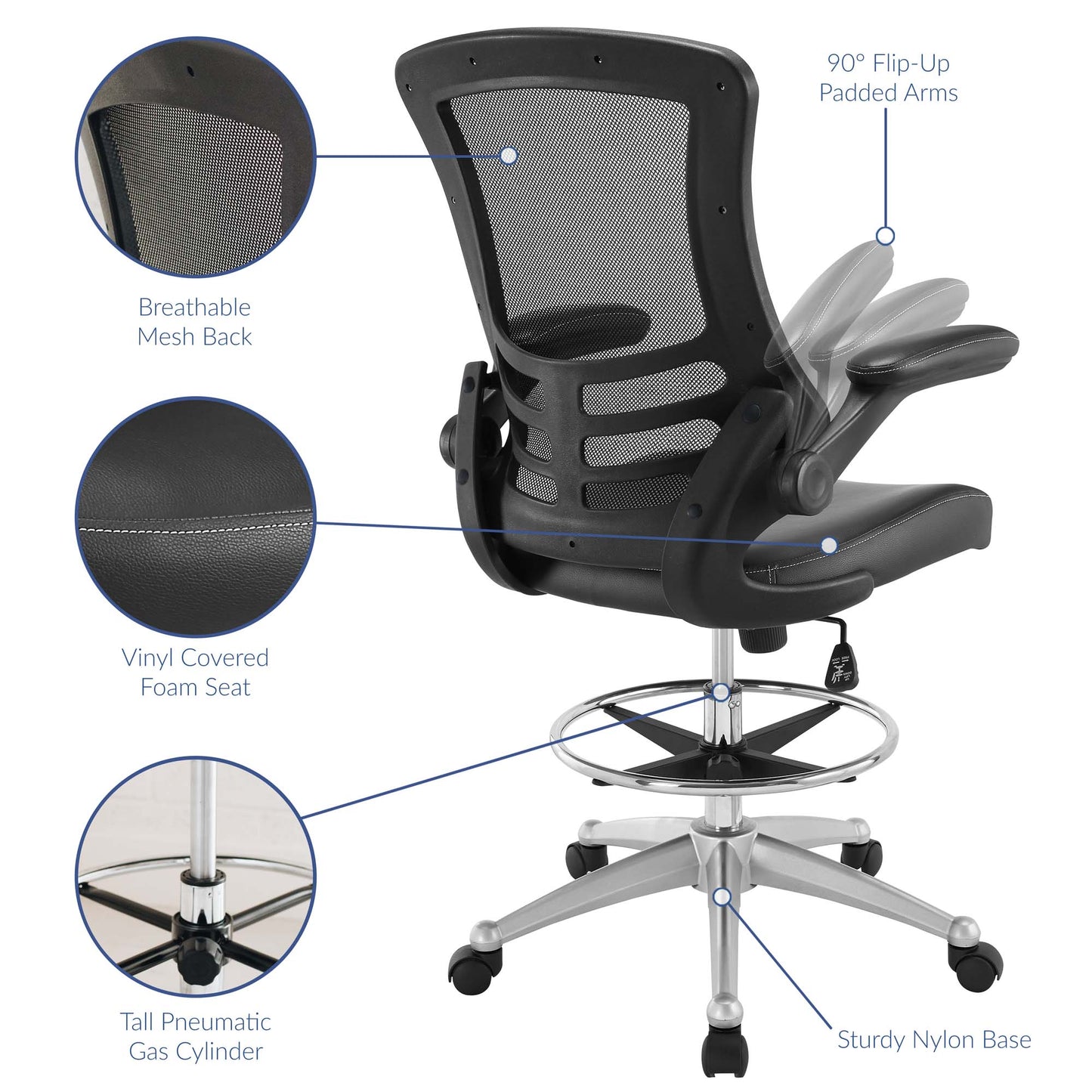 Attainment Vinyl Drafting Chair by Furniture for America