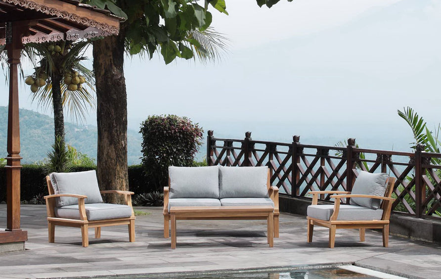 Cove 4 Piece Outdoor Patio Teak Set in Natural Gray