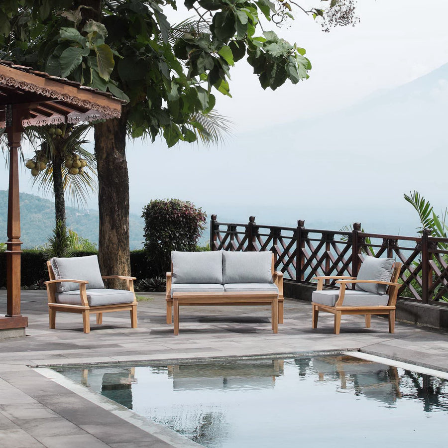 Cove 4 Piece Outdoor Patio Teak Set in Natural Gray