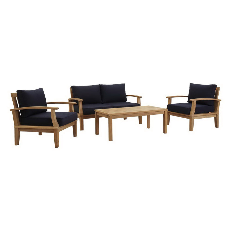 Cove 4 Piece Outdoor Patio Teak Set in Natural Navy
