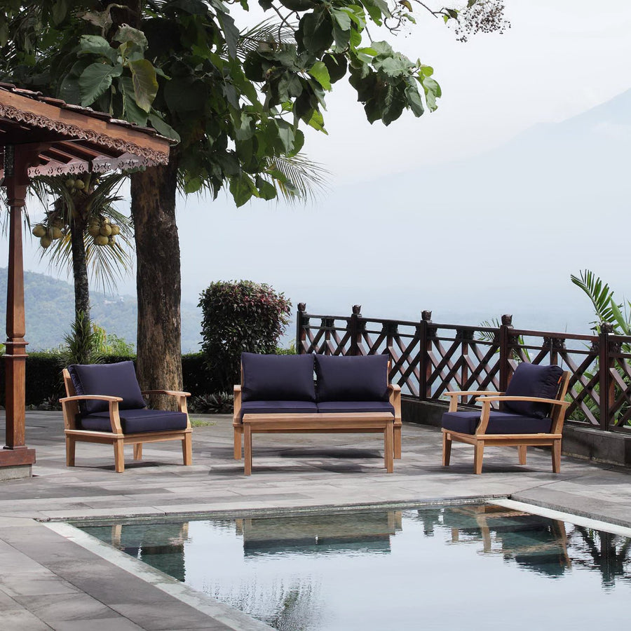 Cove 4 Piece Outdoor Patio Teak Set in Natural Navy