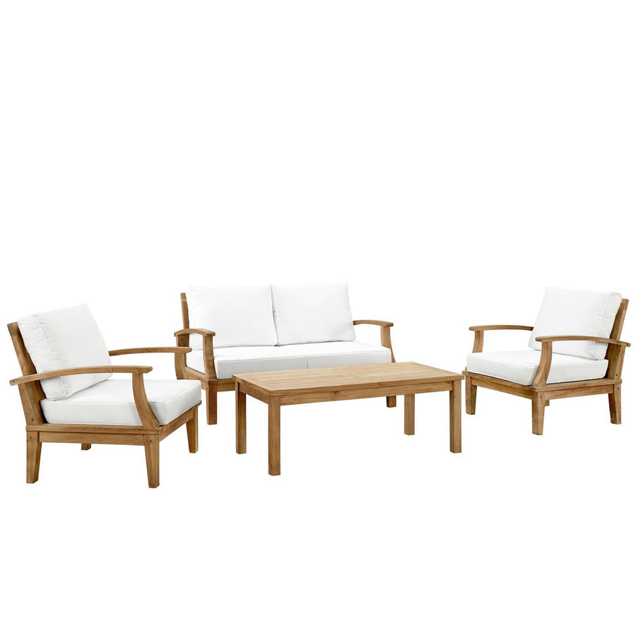 Cove 4 Piece Outdoor Patio Teak Set in Natural White