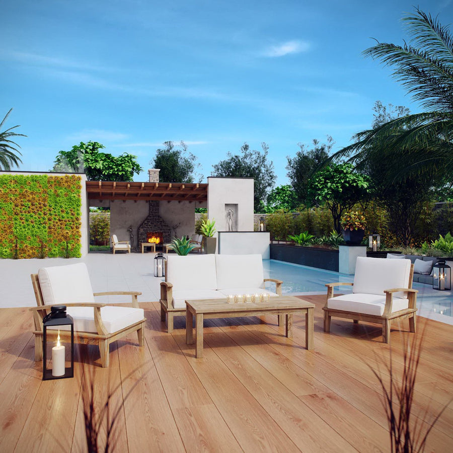 Cove 4 Piece Outdoor Patio Teak Set in Natural White