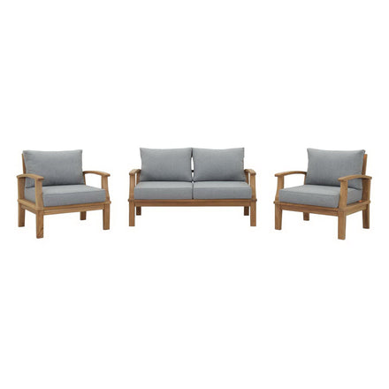 Marina 3 Piece Outdoor Patio Teak Set in Natural Gray