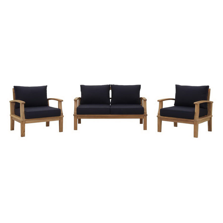Cove 3 Piece Outdoor Patio Teak Set in Natural Navy