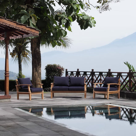 Marina 3 Piece Outdoor Patio Teak Set in Natural Navy