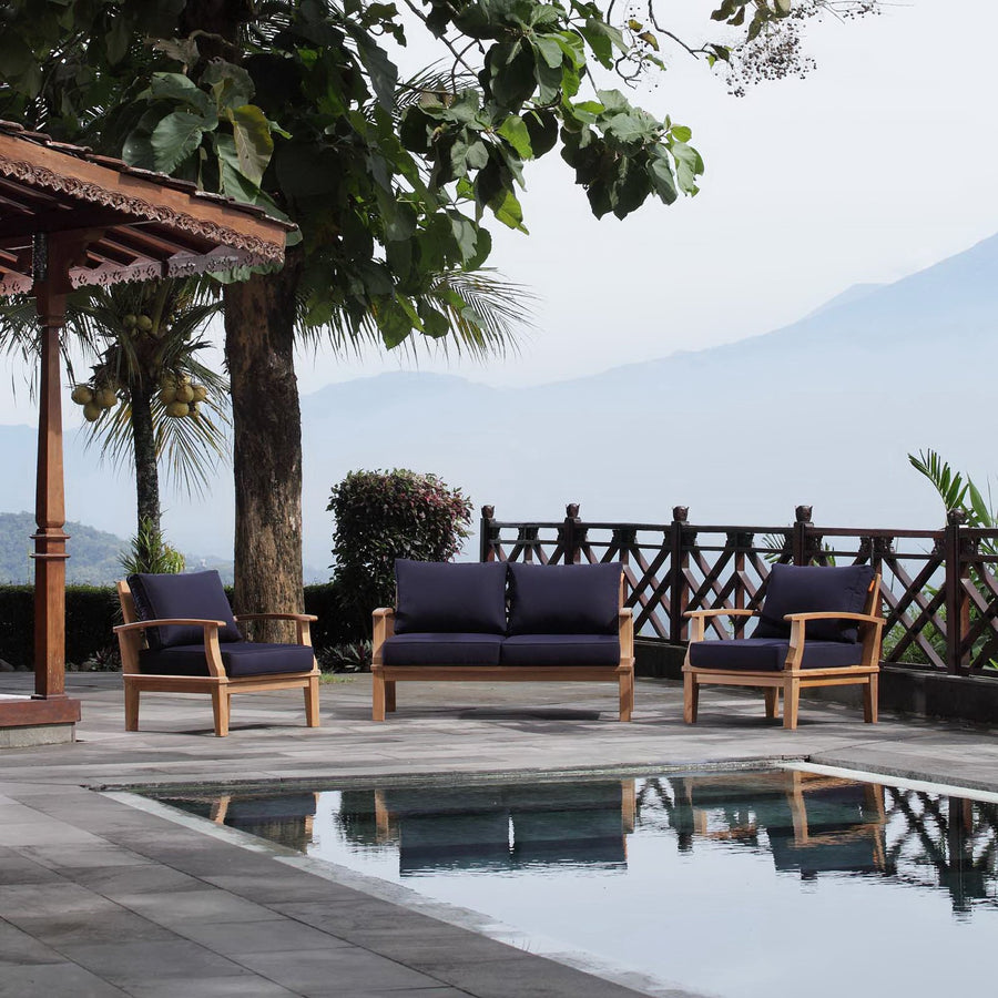 Cove 3 Piece Outdoor Patio Teak Set in Natural Navy
