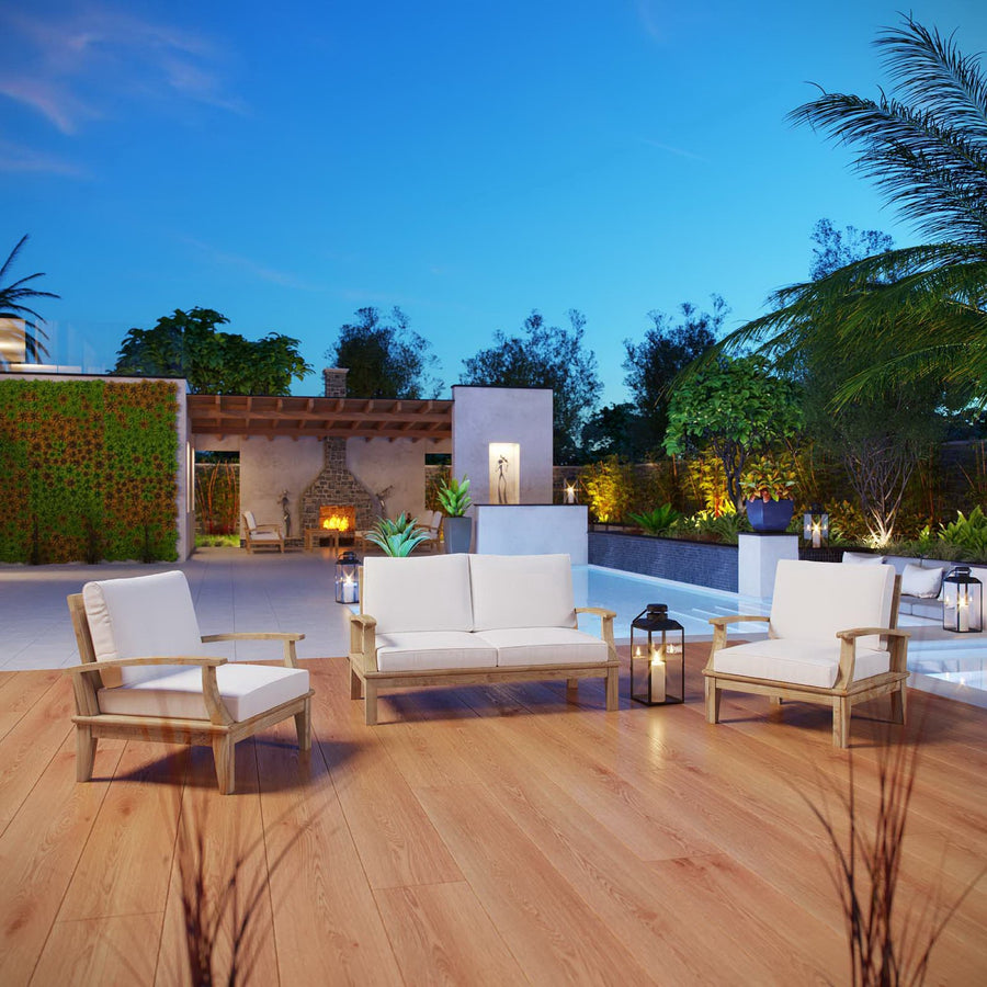 Cove 3 Piece Outdoor Patio Teak Set in Natural White