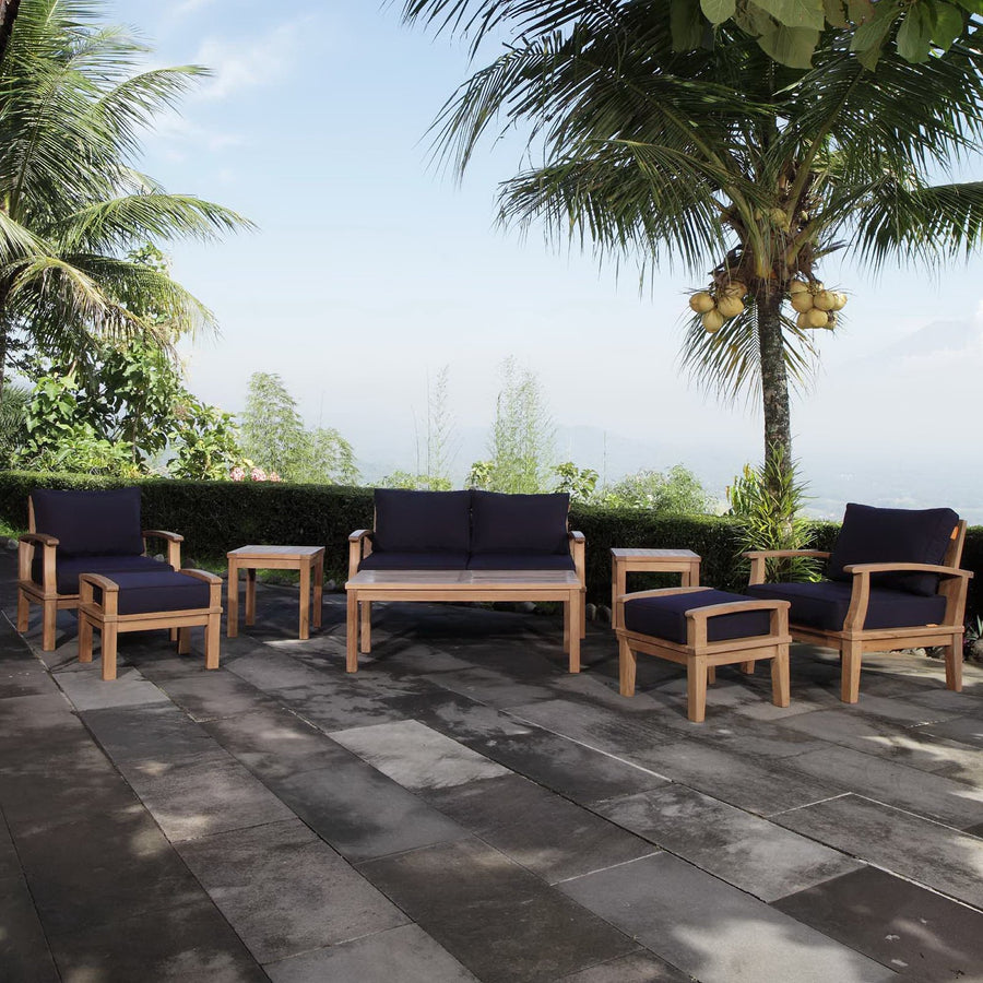 Cove 8 Piece Outdoor Patio Teak Set in Natural Navy