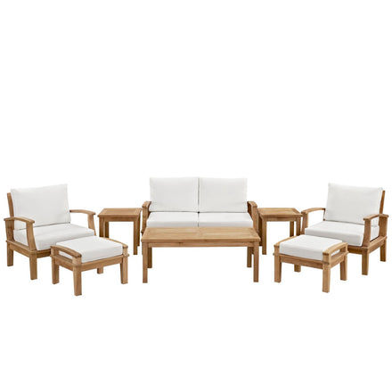 Marina 8 Piece Outdoor Patio Teak Set in Natural White