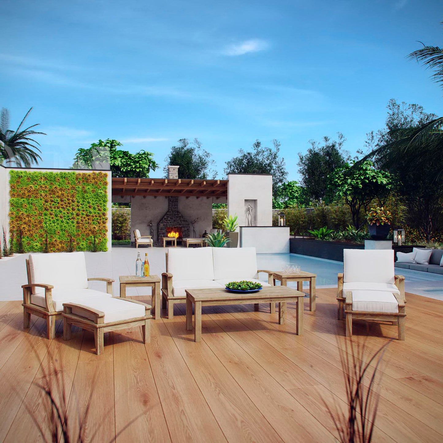 Marina 8 Piece Outdoor Patio Teak Set by Furniture For America