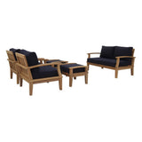 Cove 5 Piece Outdoor Patio Teak Set in Natural Navy