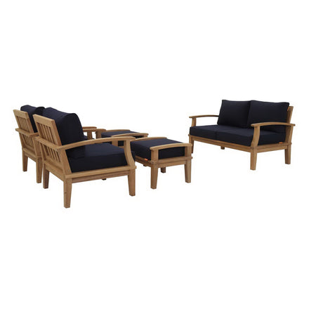 Marina 5 Piece Outdoor Patio Teak Set in Natural Navy