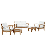 Cove 5 Piece Outdoor Patio Teak Set in Natural White