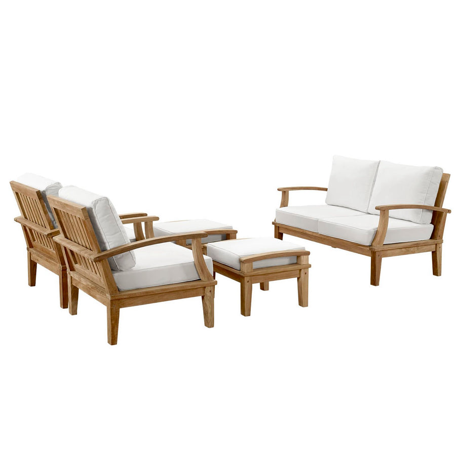 Cove 5 Piece Outdoor Patio Teak Set in Natural White