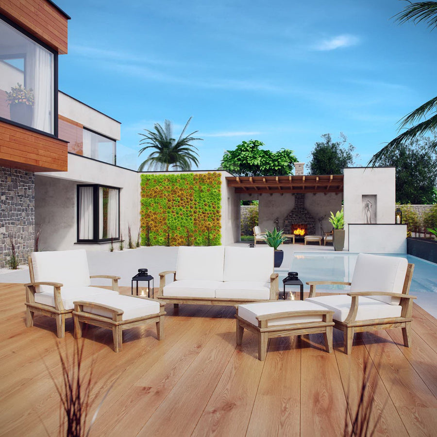 Cove 5 Piece Outdoor Patio Teak Set in Natural White
