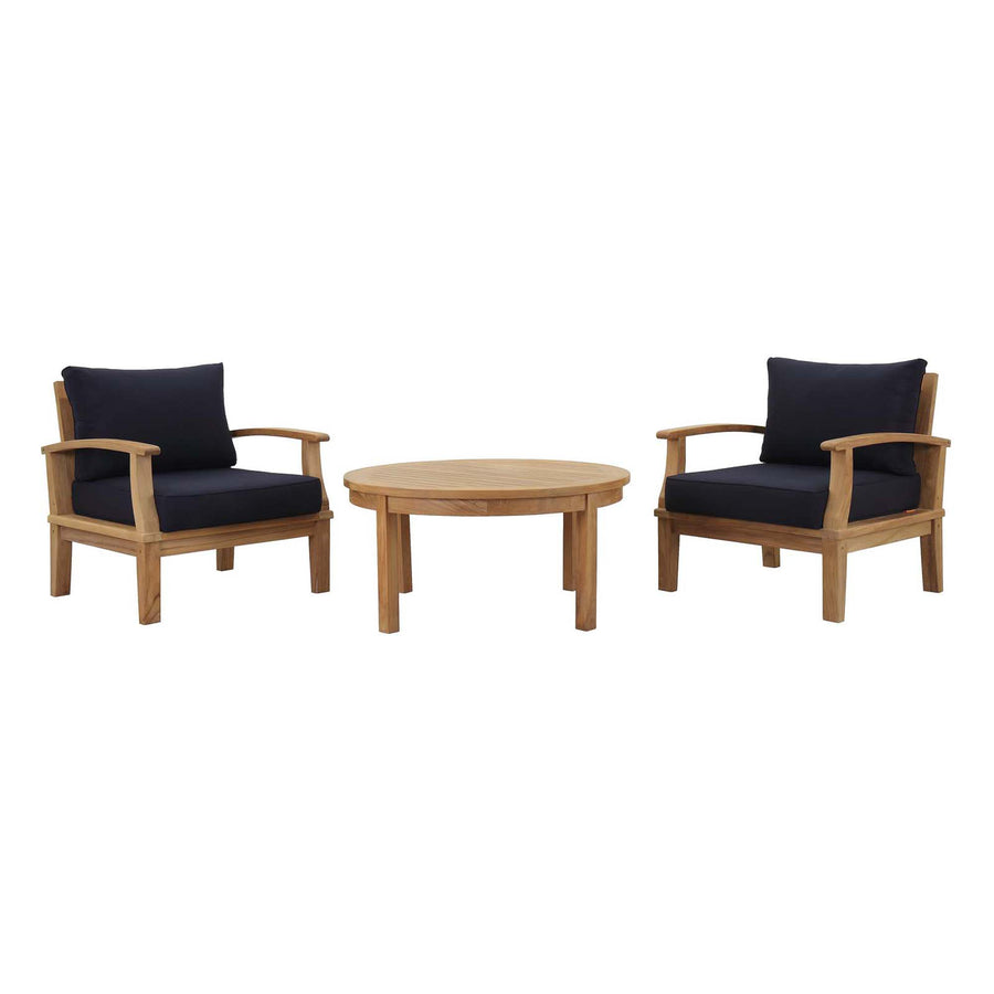Cove 3 Piece Outdoor Patio Teak Set in Natural Navy