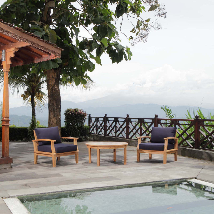 Cove 3 Piece Outdoor Patio Teak Set in Natural Navy
