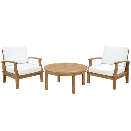 Marina 3 Piece Outdoor Patio Teak Set in Natural White