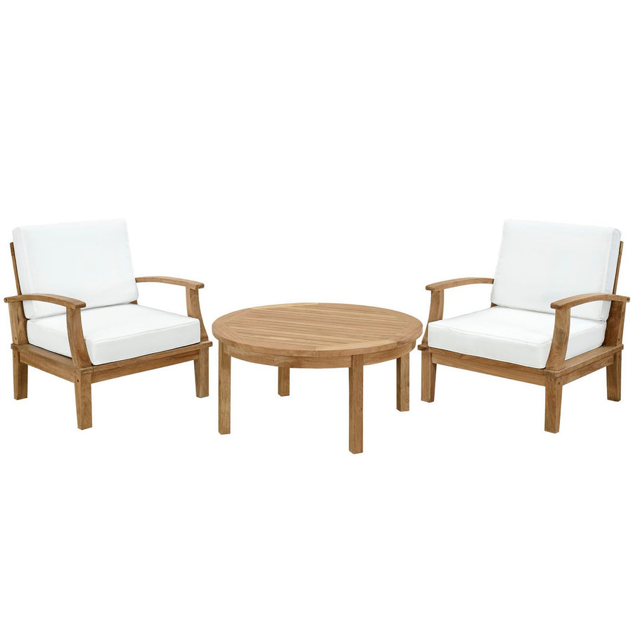 Cove 3 Piece Outdoor Patio Teak Set in Natural White