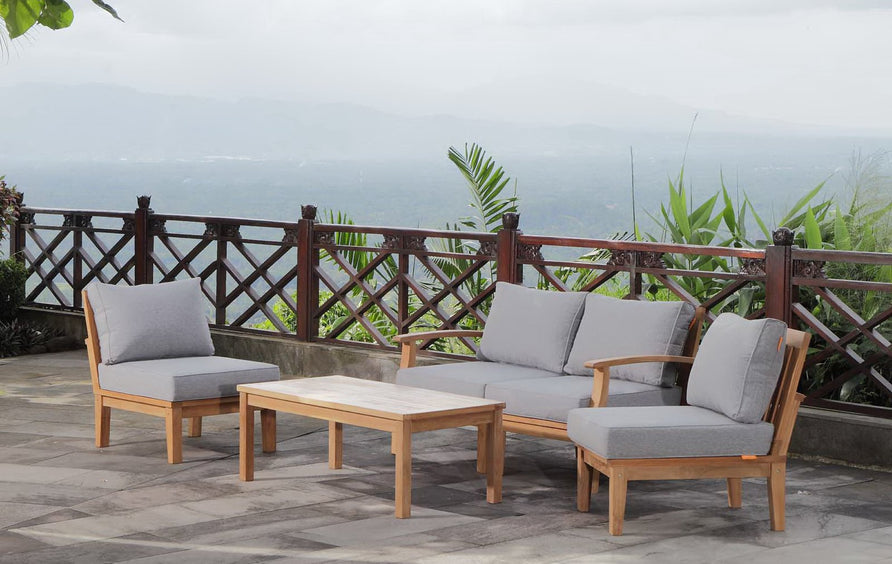 Cove 5 Piece Outdoor Patio Teak Set in Natural Gray