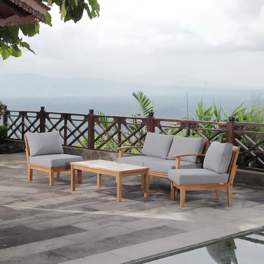 Cove 5 Piece Outdoor Patio Teak Set in Natural Gray