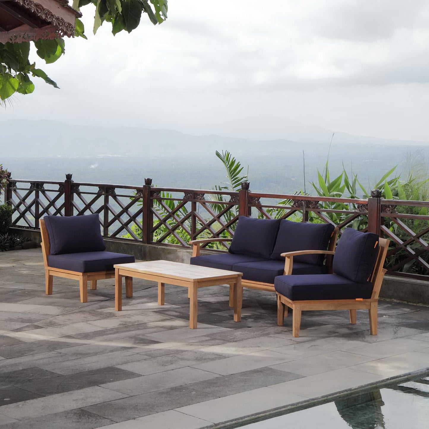 Marina 5 Piece Outdoor Patio Teak Set by Furniture For America