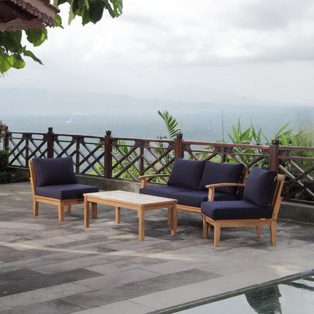 Marina 5 Piece Outdoor Patio Teak Set in Natural Navy