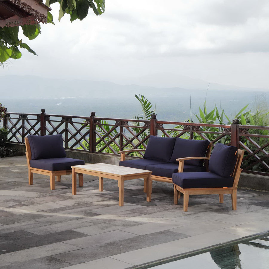 Cove 5 Piece Outdoor Patio Teak Set in Natural Navy