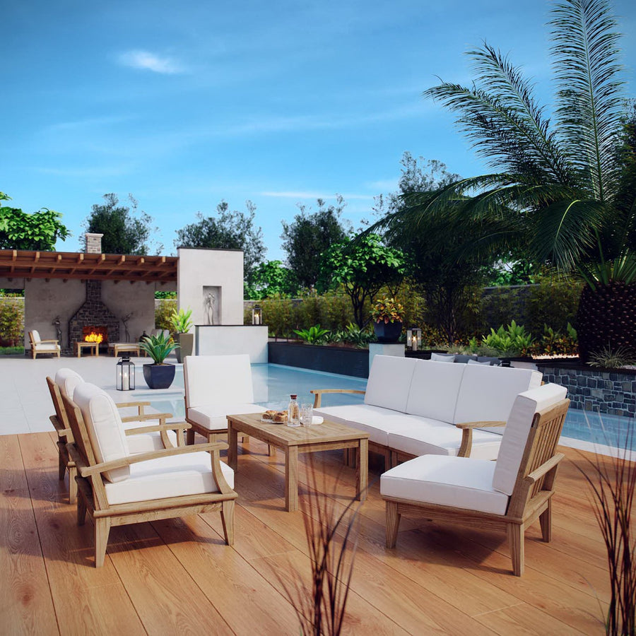Cove 8 Piece Outdoor Patio Teak Set in Natural White