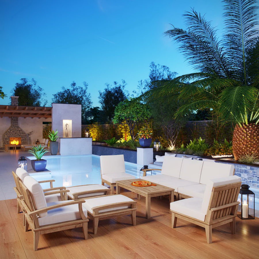 Cove 10 Piece Outdoor Patio Teak Set in Natural White