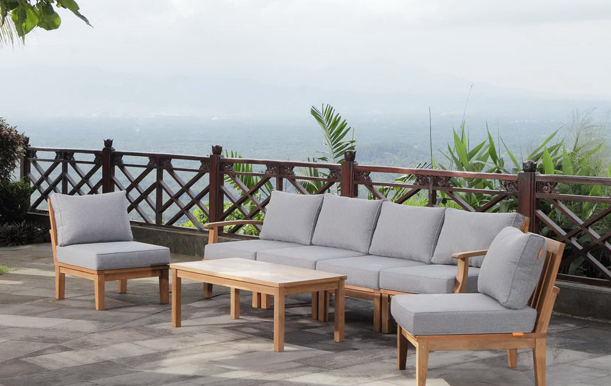 Cove 7 Piece Outdoor Patio Teak Set in Natural Gray