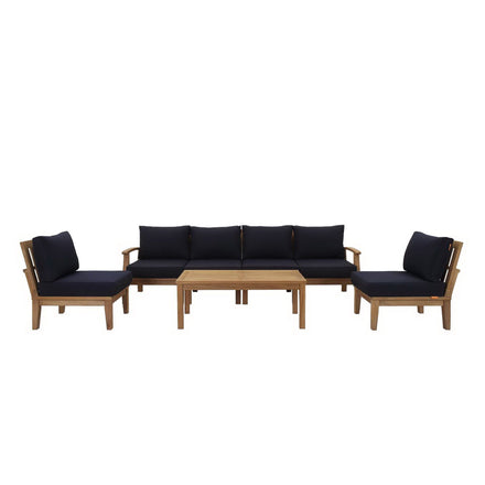 Marina 7 Piece Outdoor Patio Teak Set in Natural Navy
