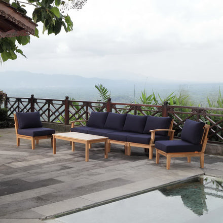 Marina 7 Piece Outdoor Patio Teak Set in Natural Navy