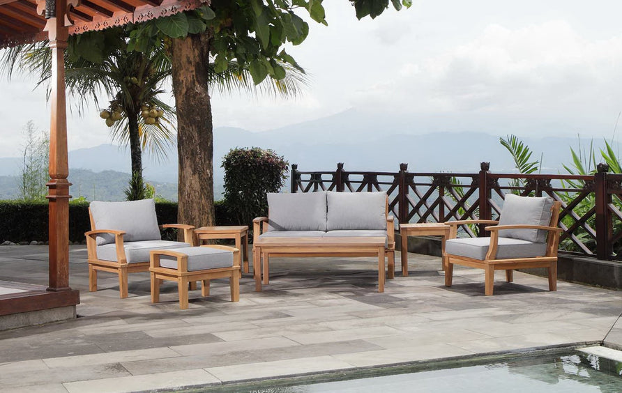 Cove 7 Piece Outdoor Patio Teak Set in Natural Gray