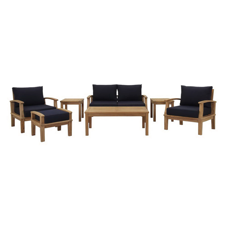 Cove 7 Piece Outdoor Patio Teak Set in Natural Navy