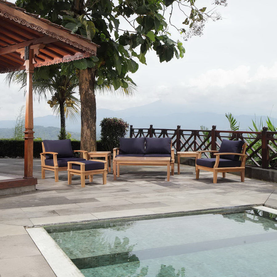 Cove 7 Piece Outdoor Patio Teak Set in Natural Navy