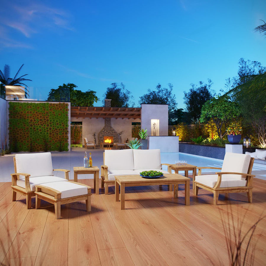 Cove 7 Piece Outdoor Patio Teak Set in Natural White