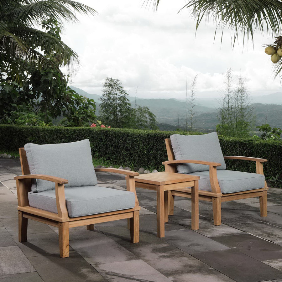 Cove 3 Piece Outdoor Patio Teak Set in Natural Gray