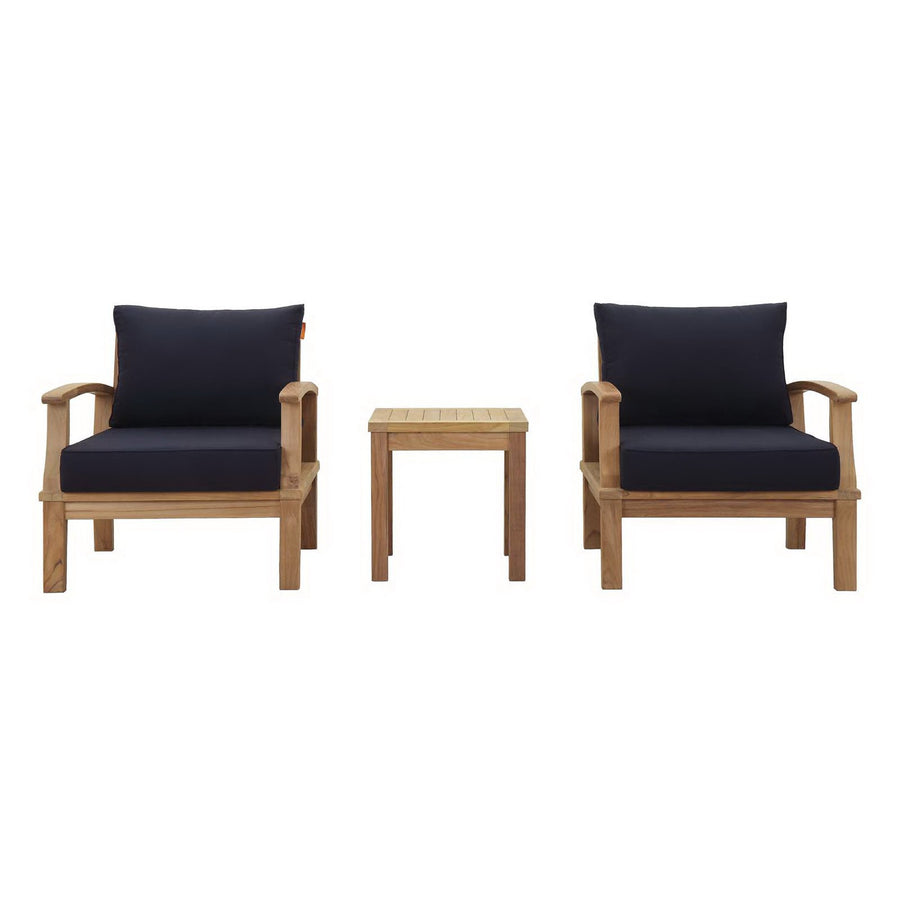 Cove 3 Piece Outdoor Patio Teak Set in Natural Navy