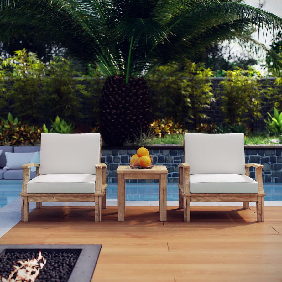 Cove 3 Piece Outdoor Patio Teak Set in Natural White